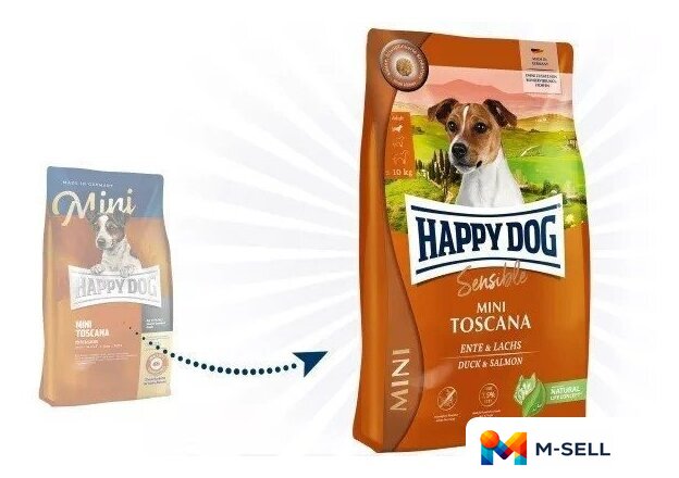 Сухой корм для собак Happy Dog Mini Toscana. Утка и лосось 61300 10 кг - Изображение №2 — Мульти e-магазин M-SELL