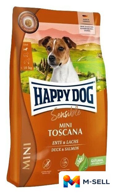 Сухой корм для собак Happy Dog Mini Toscana. Утка и лосось 61300 10 кг - Изображение №1 — Мульти e-магазин M-SELL