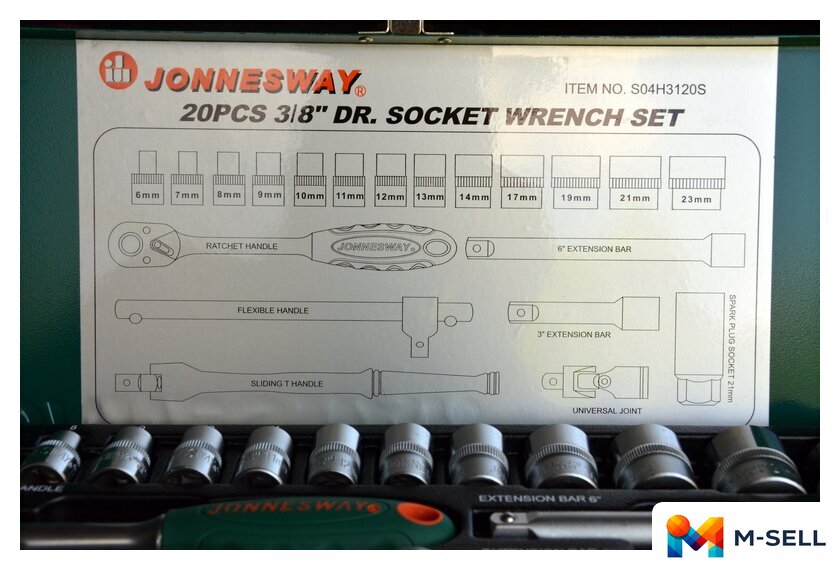 Набор трещотка с головками Jonnesway S04H3120S 20 предметов - Изображение №5 — Мульти e-магазин M-SELL