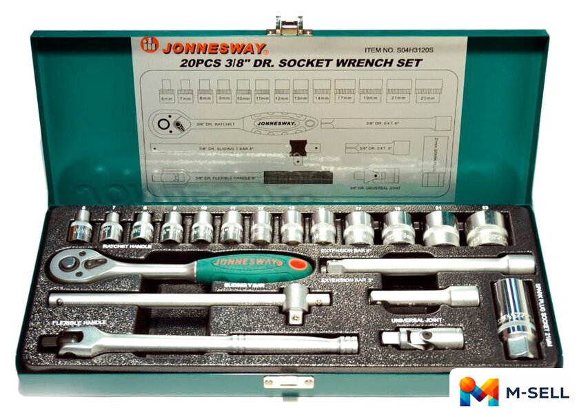 Набор трещотка с головками Jonnesway S04H3120S 20 предметов - Изображение №1 — Мульти e-магазин M-SELL