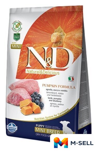 Сухой корм для собак Farmina Grain Free Pumpkin Lamb & Blueberry Puppy Mini (Ягненок с тыквой и черникой) 2.5 кг - Изображение №1 — Мульти e-магазин M-SELL