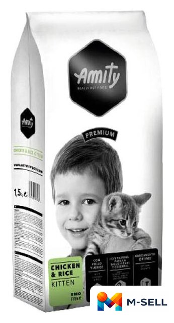 Сухой корм для кошек Amity Premium Chicken & Rice Kitten (для котят с курицей и рисом) 10 кг - Изображение №1 — Мульти e-магазин M-SELL