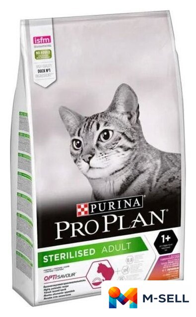 Сухой корм для кошек Pro Plan Sterilised Adult OptiSavour с уткой и печенью 10 кг - Изображение №1 — Мульти e-магазин M-SELL