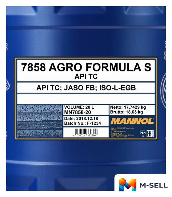 Моторное масло Mannol Agro Formula S 20л - Изображение №2 — Мульти e-магазин M-SELL