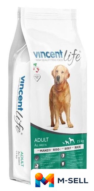 Сухой корм для собак Vincent Life Adult Beef And Rice 15 кг - Изображение №1 — Мульти e-магазин M-SELL