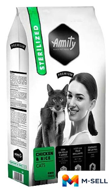 Сухой корм для кошек Amity Premium Chicken & Rice Sterilized (для стерилизованных с курицей и рисом) 10 кг - Изображение №1 — Мульти e-магазин M-SELL