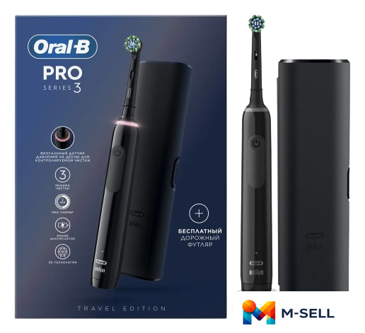 Электрическая зубная щетка Oral-B PRO Series 3 3500 D505.513.3X (черный) - Изображение №1 — Мульти e-магазин M-SELL