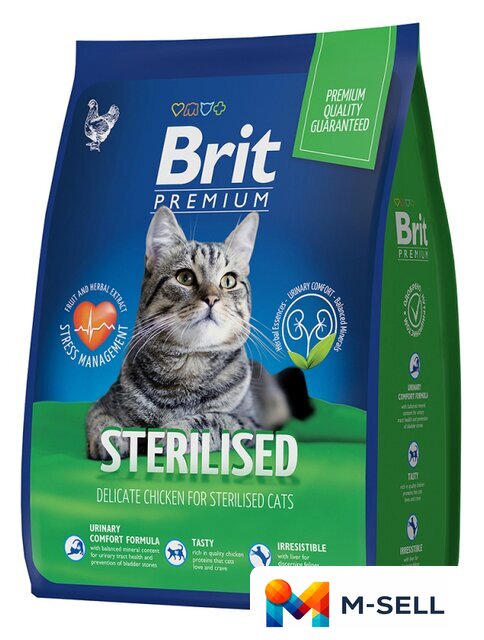 Сухой корм для кошек Brit Premium Cat Sterilized Chicken (для стерилизованных кошек с курицей) 8 кг - Изображение №1 — Мульти e-магазин M-SELL