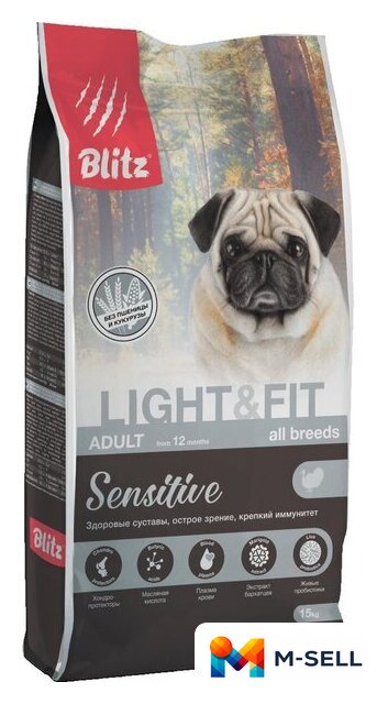 Сухой корм для собак Blitz Adult Light & Fit 15 кг - Изображение №1 — Мульти e-магазин M-SELL
