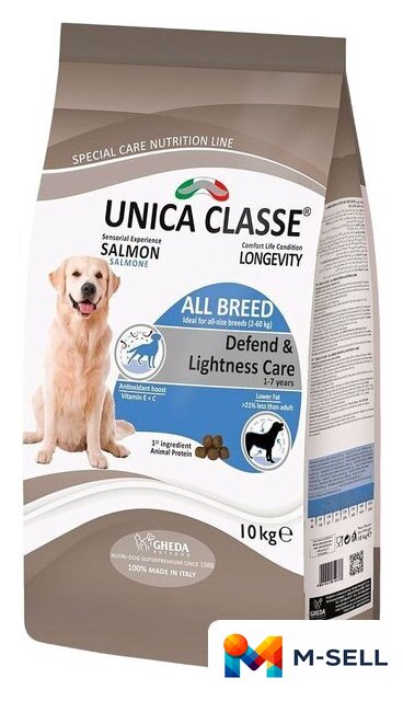 Сухой корм для собак Unica Natura Classe для всех пород защита и легкость с лососем 10 кг - Изображение №1 — Мульти e-магазин M-SELL