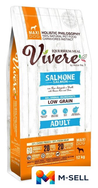 Сухой корм для собак Vivere Maxi Adult Salmon (для взрослых крупных пород с лососем) 12 кг - Изображение №1 — Мульти e-магазин M-SELL
