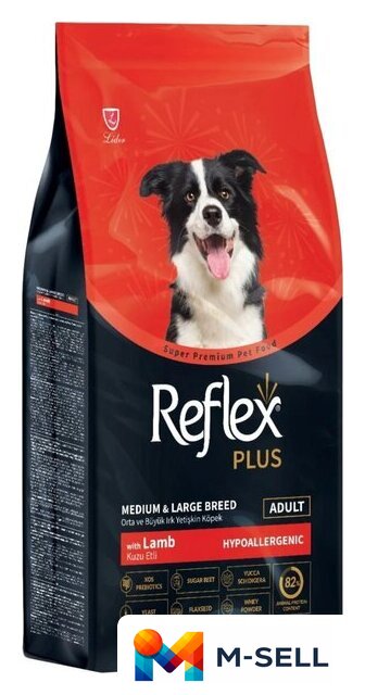 Сухой корм для собак Reflex Plus Для взрослых собак средних и крупных пород с ягненком и рисом 12 кг - Изображение №1 — Мульти e-магазин M-SELL