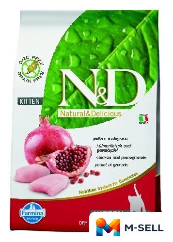 Сухой корм для кошек Farmina N&D Grain Free Cat Chicken & Pomegranate Kitten 1.5 кг - Изображение №1 — Мульти e-магазин M-SELL