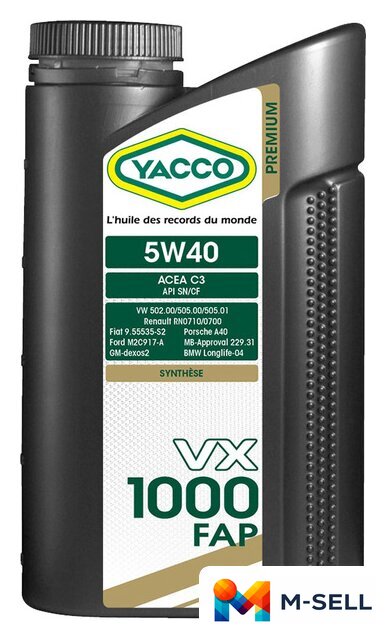 Моторное масло Yacco VX 1000 FAP 5W-40 1л - Изображение №1 — Мульти e-магазин M-SELL