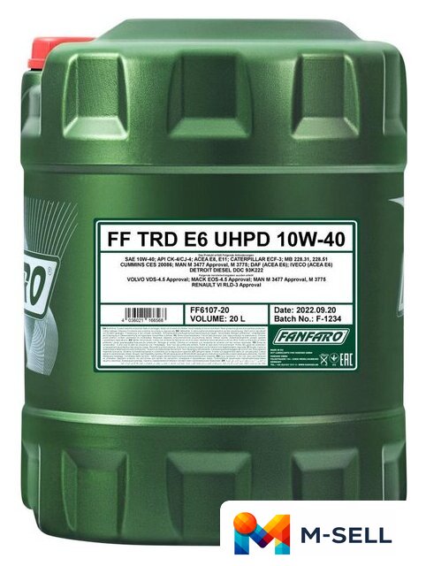 Моторное масло Fanfaro TRD E6 UHPD 10W-40 CK-4/CJ-4 20л - Изображение №1 — Мульти e-магазин M-SELL