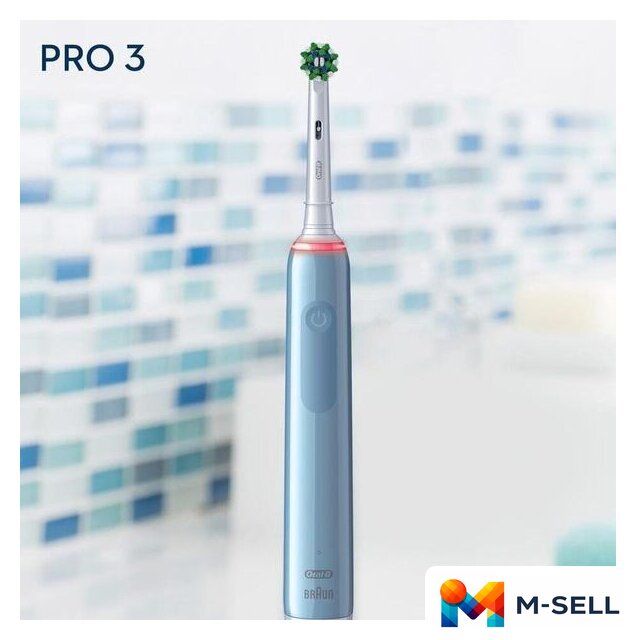 Электрическая зубная щетка Oral-B Pro 3 3000 Cross Action D505.513.3 (голубой) - Изображение №4 — Мульти e-магазин M-SELL