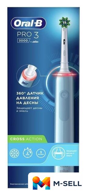 Электрическая зубная щетка Oral-B Pro 3 3000 Cross Action D505.513.3 (голубой) - Изображение №1 — Мульти e-магазин M-SELL