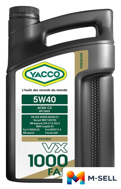 Моторное масло Yacco VX 1000 FAP 5W-40 5л - Изображение №1 — Мульти e-магазин M-SELL