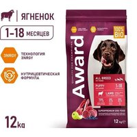 Сухой корм для собак Award Puppy All Breed для щенков всех пород с ягненком и индейкой с добавлением яблока и черники 12 кг - Превью изображения №2 — Мульти e-магазин M-SELL